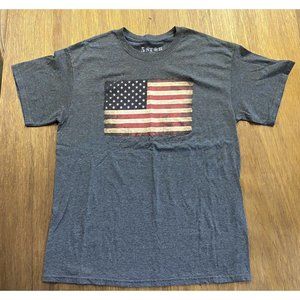 5 Star American Flag Grey Graphic Tee Crew Neck Men's Large